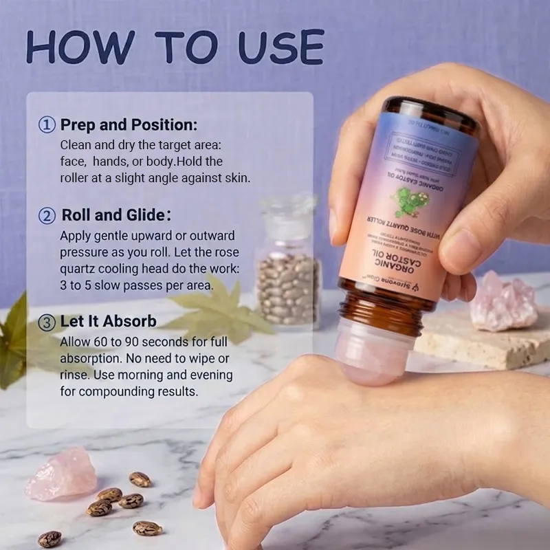Sylovona Glow Organic Castor Oil with Rose Quartz Roller