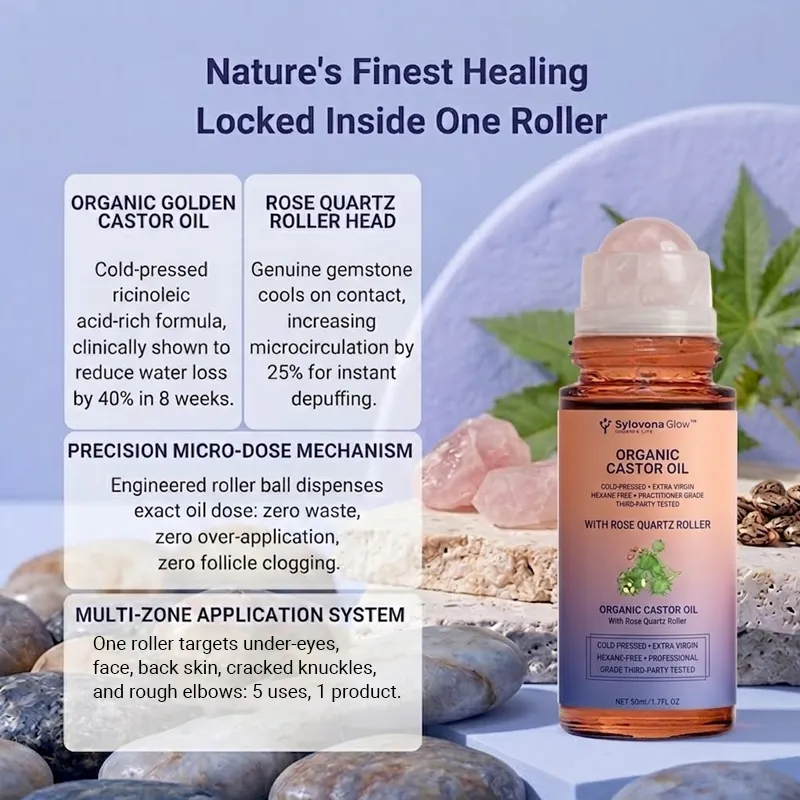 Sylovona Glow Organic Castor Oil with Rose Quartz Roller