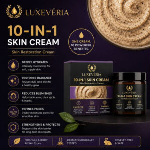 Rough texture, dry-looking patches, and uneven skin tone can make you feel less confident. Your skin may look tired, fragile, or less radiant than before. **Luxevéria 10-in-1 Skin Restoration Cream** helps you elevate your daily skincare ritual with a premium, nourishing formula. It gives your skin a smoother, softer, and more cared-for appearance. **Why Your Skin Needs Better Care** Many ordinary creams only sit on the surface. They feel heavy, greasy, or leave your skin looking shiny. You deserve something more effortless and refined. This luxurious cream is designed for daily body and skincare use. It helps refresh dry-looking areas and supports a more comfortable skin feel. The texture feels rich, smooth, and comforting. It melts into the skin with a soft, cushiony finish. Your routine finally feels like a moment of indulgence. **A Premium 10-in-1 Skincare Cream** Luxevéria 10-in-1 Skin Restoration Cream brings together carefully selected skin-conditioning ingredients. It is made for areas that need extra softness, moisture, and visible care. You can use it on rough-looking, tired, or uneven areas. With consistent use, your skin may appear more supple, smoother, and better hydrated. This cream is one of our most popular products. It is a customer favourite for those who enjoy premium personal care. **Key Benefits You’ll Love** * **Softens rough-looking skin** with a rich daily moisture feel * **Improves skin comfort** without a harsh or stripping sensation * **Supports a smoother appearance** on dry and uneven areas * **Elevates your routine** with a luxurious cream texture * **Helps skin look refreshed** with consistent personal care **Thoughtfully Selected Ingredients** **Biotin** is commonly used in beauty care for skin, hair, and nail routines. It helps support a well-rounded personal care ritual. **Collagen Peptides** help your skin feel smoother and more conditioned. They are valued in skincare for their premium beauty-care appeal. **Grass-Fed Beef Tallow** gives the cream its rich, comforting texture. It helps lock in moisture and leaves skin feeling nourished. Together, these ingredients create a silky, skin-loving formula. The result is a game-changer for anyone wanting a more elegant skincare experience. **Where Ordinary Creams Fall Short** Unlike many ordinary products on the market, this cream feels deeply comforting without making your routine complicated. It focuses on texture, moisture, and visible skin softness. You do not need harsh sensations to care for your skin. You need a consistent, essential ritual that feels good every day. Luxevéria 10-in-1 Skin Restoration Cream helps transform your skincare routine into something calm, premium, and easy to maintain. **How to Use** Apply a small amount to clean, dry skin. Massage gently until fully absorbed. Use daily on areas that feel dry, rough, or uneven-looking. For best cosmetic results, apply consistently as part of your morning or evening routine. Avoid contact with eyes, broken skin, or irritated areas. Stop use if discomfort occurs. **What’s Included** **1 Luxevéria 10-in-1 Skin Restoration Cream** You receive one premium cream designed for daily personal care. It fits easily into your skincare shelf, travel bag, or evening routine. **A Luxurious Daily Experience** The cream glides smoothly across the skin. It feels rich at first, then settles into a soft, nourished finish. There is no complicated routine to follow. You simply apply, massage, and let your skin feel refreshed. Discover how easy it can be to restore comfort to dry-looking skin. Unlock a more radiant daily routine with a cream that feels indulgent and practical. **Who Is It For?** Perfect for anyone looking for smoother, softer, and more hydrated-looking skin. It is ideal for those who want a premium cream without harsh cosmetic steps. It is also suitable for anyone who dislikes greasy lotions. The formula feels comforting, polished, and easy to use. **Elevate Your Skincare Routine** Make Luxevéria 10-in-1 Skin Restoration Cream part of your daily beauty ritual. Use it consistently and enjoy skin that feels softer, calmer, and more cared for. **Indulge in premium skin care today and refresh your routine with Luxevéria.** This highly sought-after cream is trending in our store right now. Availability may change as demand increases. **FAQ** **Can I use this cream every day?** Yes, it is designed for daily personal care use. Apply to clean, dry skin as needed. **Does it feel greasy on the skin?** The cream has a rich texture but absorbs with a soft finish. Use a small amount first. **Where should I apply it?** Use it on dry, rough, or uneven-looking areas. Avoid eyes, broken skin, and sensitive areas. **How long before I notice a difference?** Skin feel may improve with consistent use. Visible cosmetic results can vary by person. --- *Disclaimer: This product is not intended to diagnose, treat, cure, or prevent any disease. Individual results may vary. This product is designed for general wellness and personal care use only. Please consult a qualified healthcare professional before use, especially if you have a pre-existing medical condition, are pregnant, or are taking medication.*