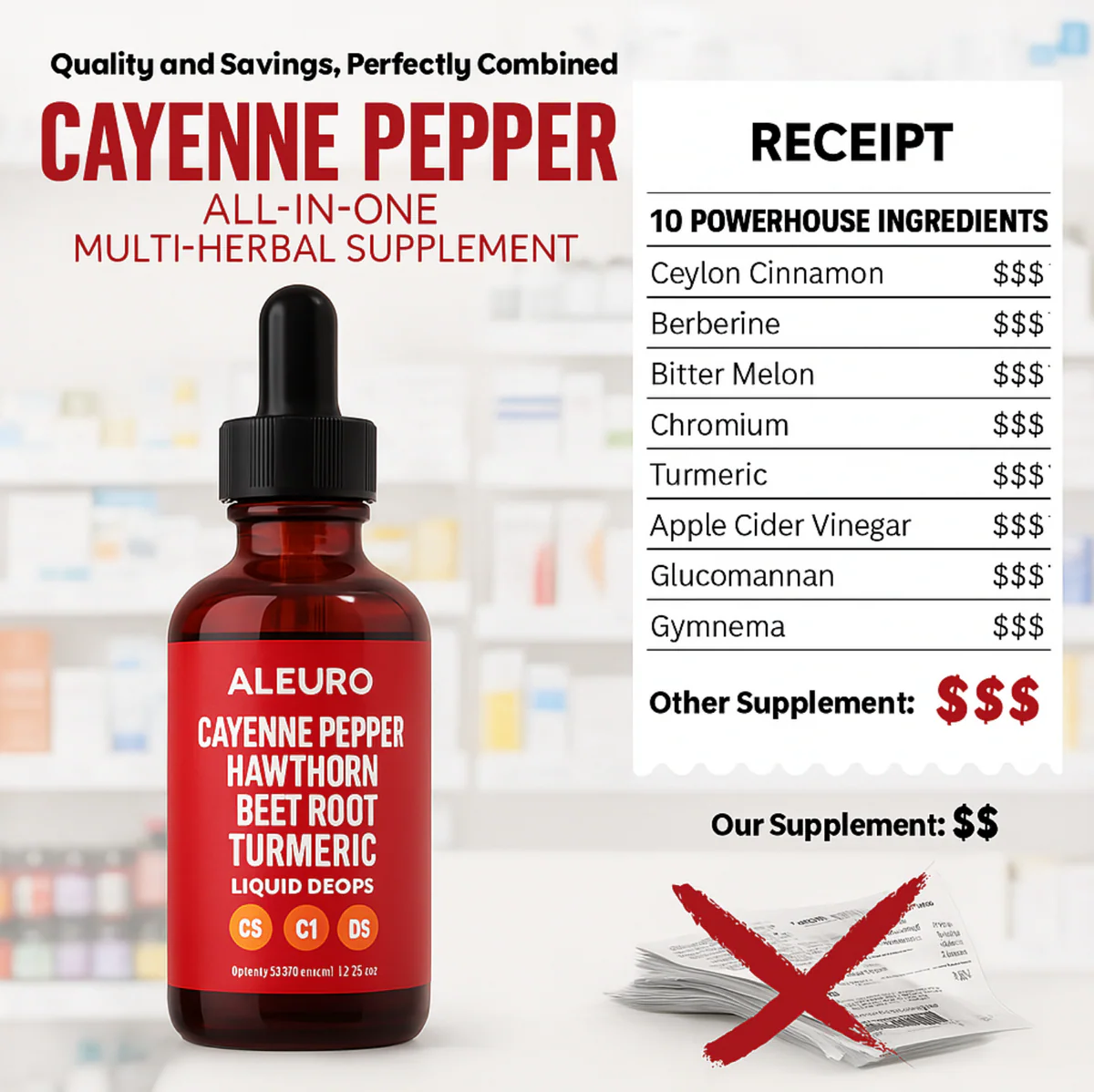 Aeluro Cayenne Pepper Hawthorn Beet Root K2-D3 Drops